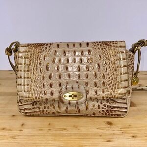 Brahmin‎ Helios Crossbody Bag Champagne Melbourne Croc Leather NWT Gold Metallic